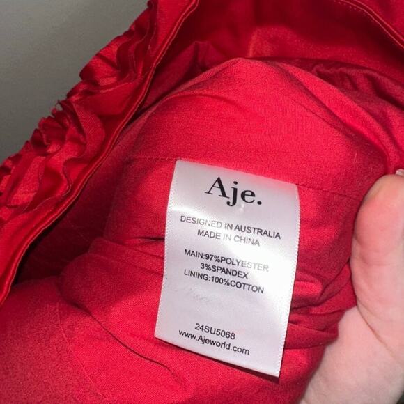 Aje Gazer Rosette Strapless Satin Mini Dress Red Size 6 Valentine's Day - Picture 9 of 10